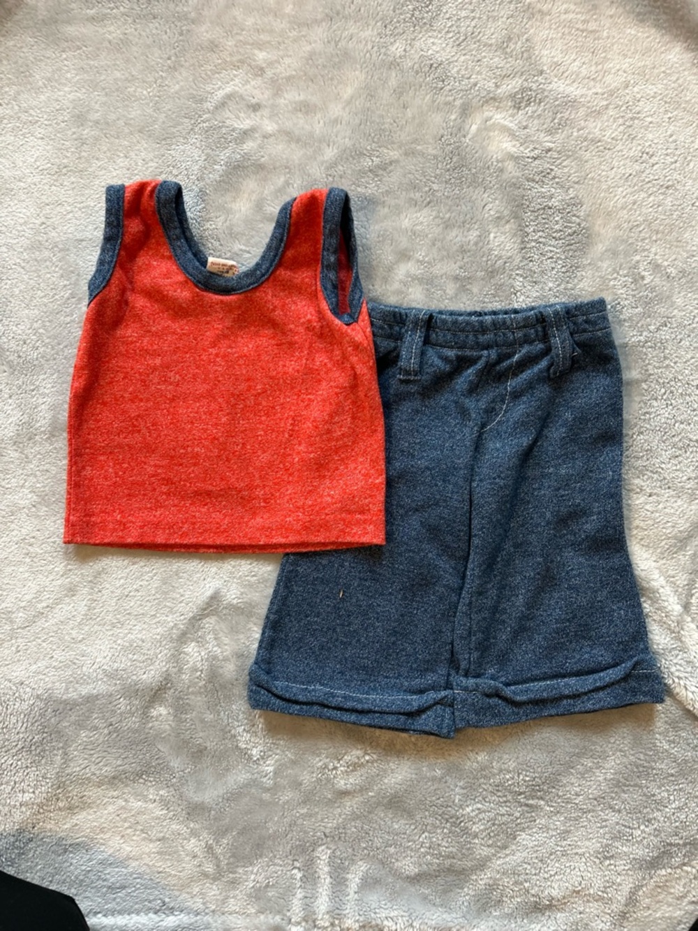 Tog A Longs Baby Boy Vintage Pants Tank Top 6M Blue Red 70s Style Jeans Set